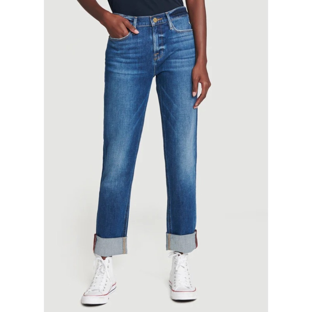FRAME Le Nik Straight Leg Mid Rise Distressed Jeans in Moma Women 27 $225